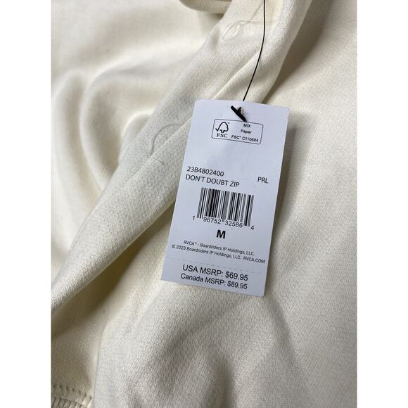 RVCA Cream Long Sleeve Drawstring Classic Full-Zip Hoodie Size Medium Womens - Picture 4 of 5